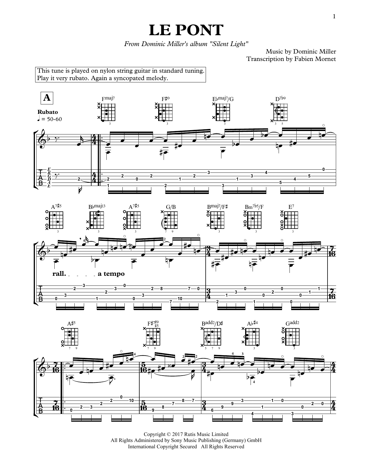 Dominic Miller Le pont Sheet Music
