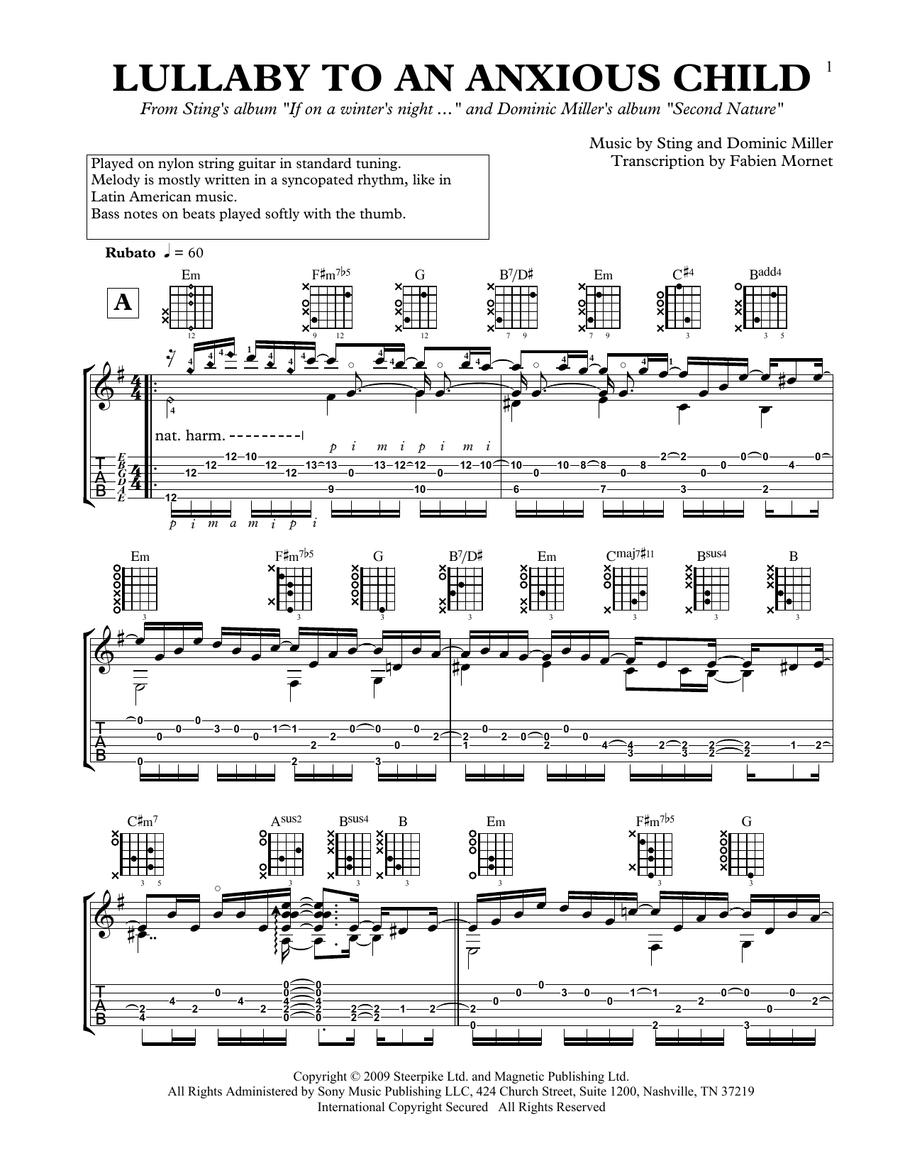 Dominic Miller Lullaby To An Anxious Child Sheet Music