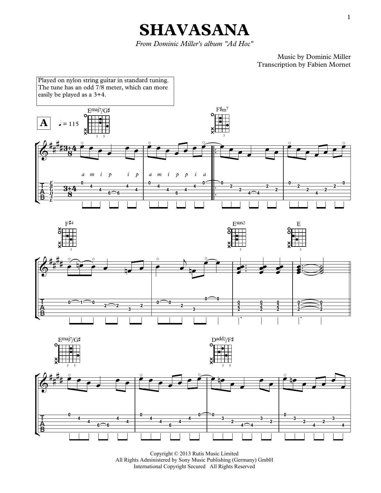 Dominic Miller Shavasana Sheet Music