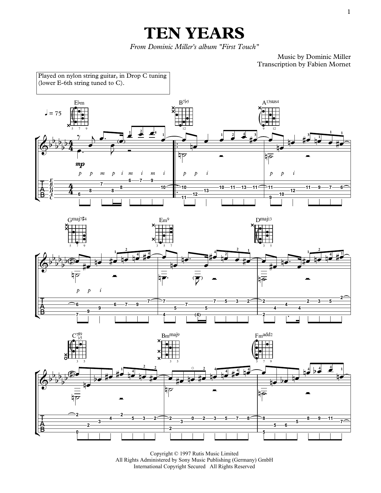 Dominic Miller Ten Years Sheet Music