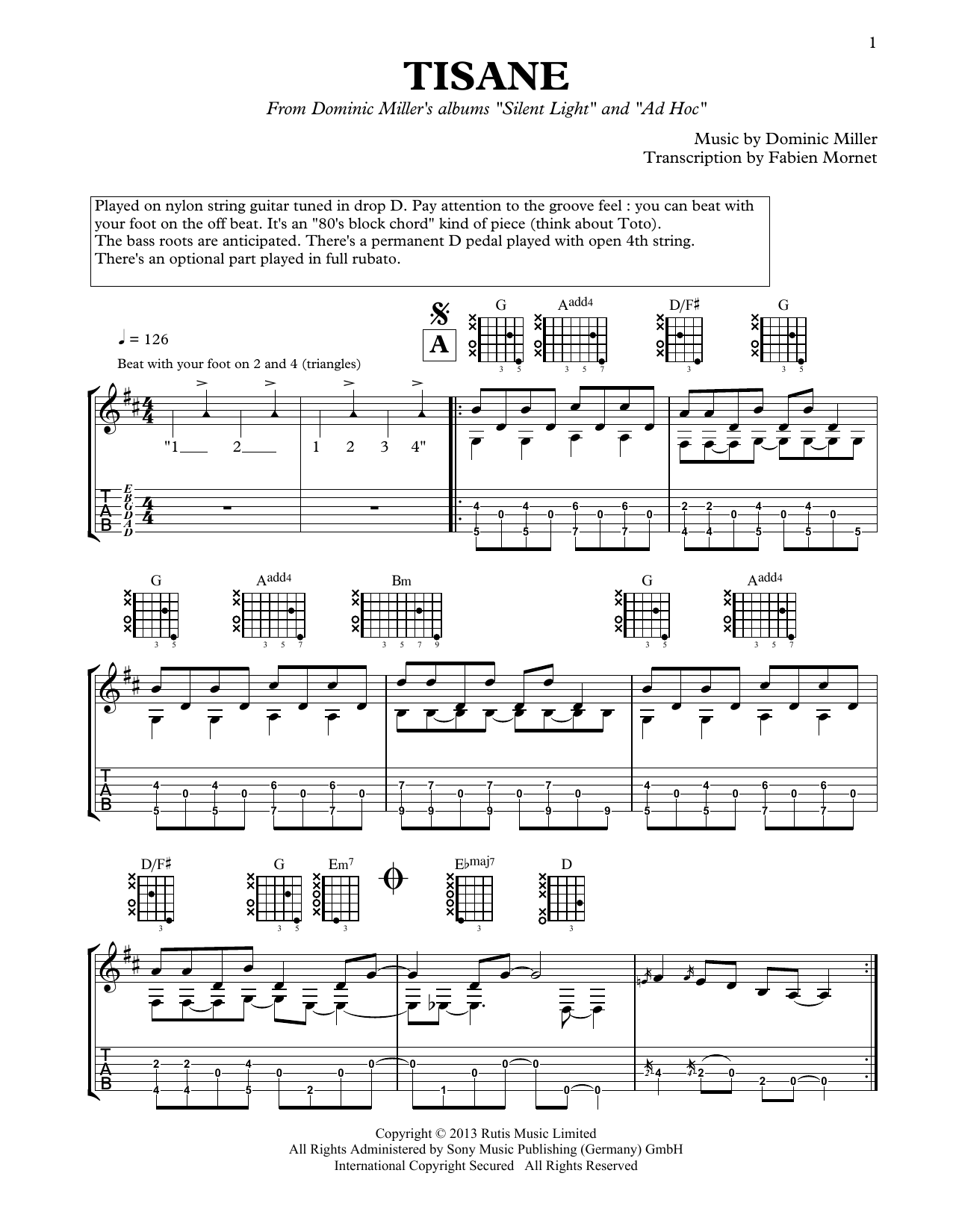 Dominic Miller Tisane Sheet Music