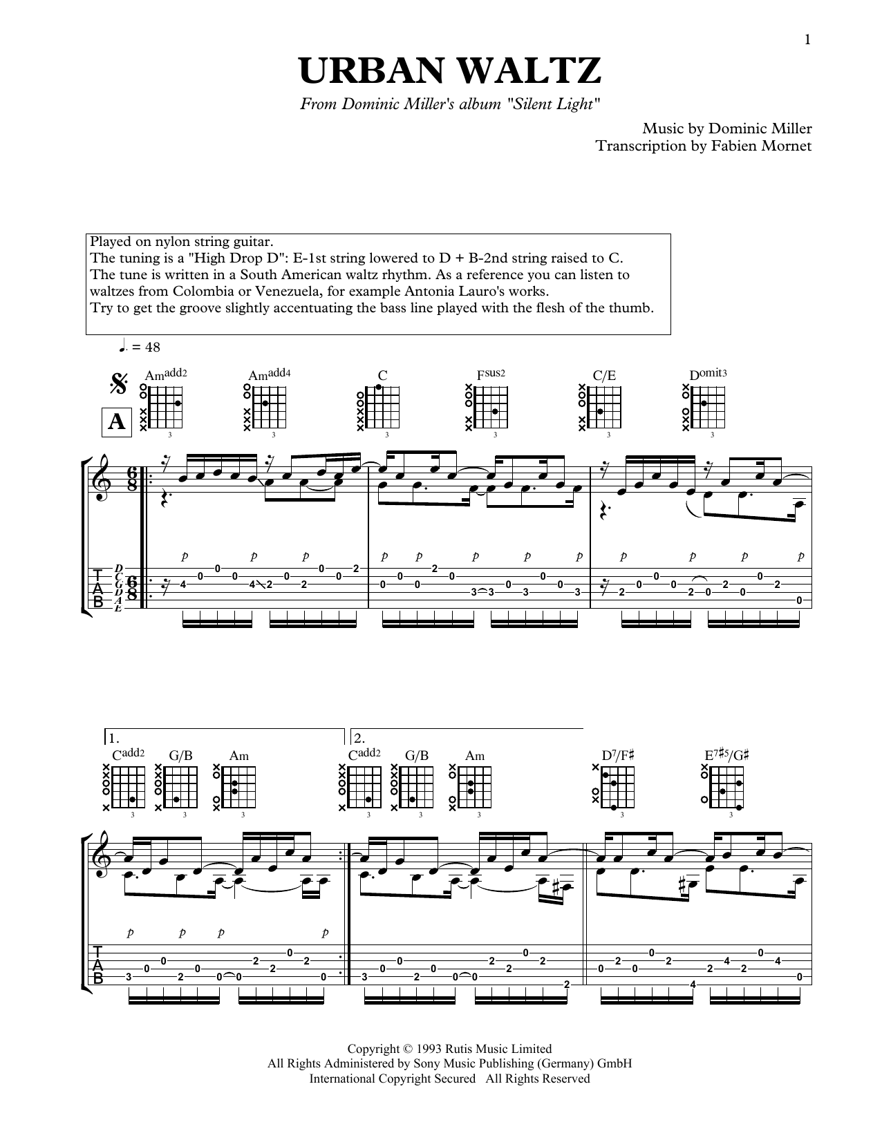 Dominic Miller Urban Waltz Sheet Music