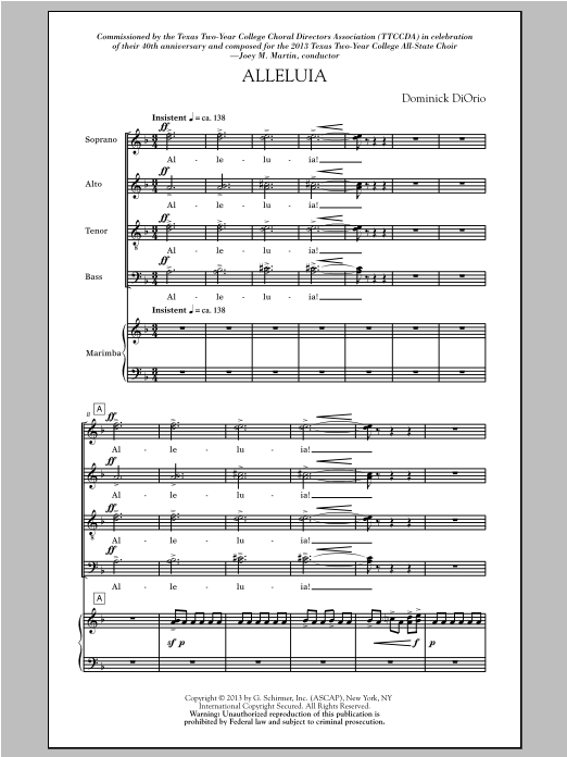 Dominick DiOrio Alleluia (Includes Marimba) Sheet Music