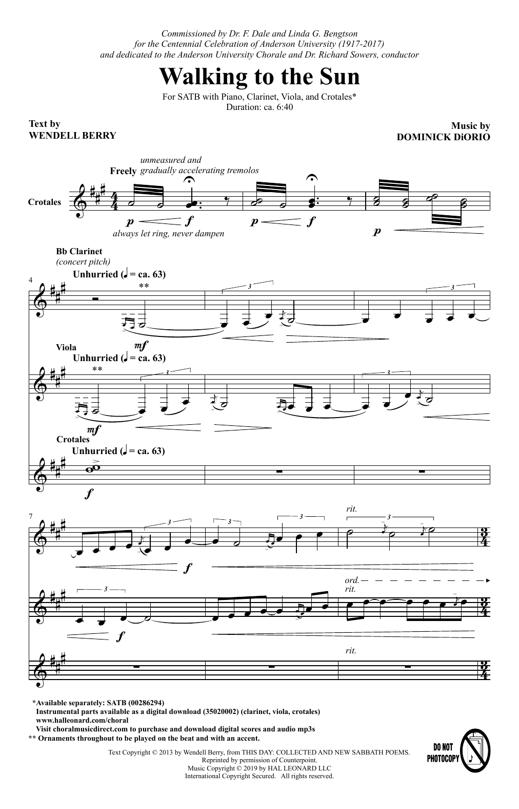 Dominick DiOrio Walking To The Sun Sheet Music