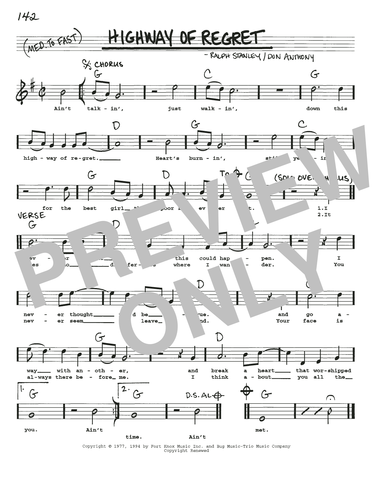 Don Anthony Highway Of Regret Sheet Music