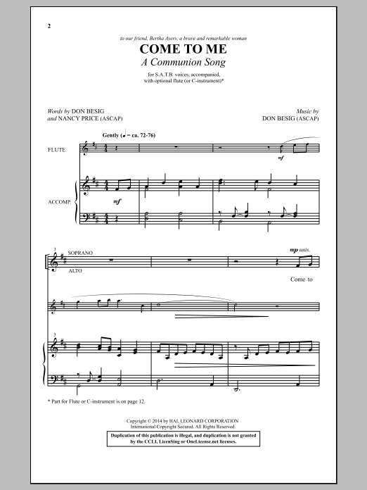 Don Besig Come To Me (A Communion Song) Sheet Music
