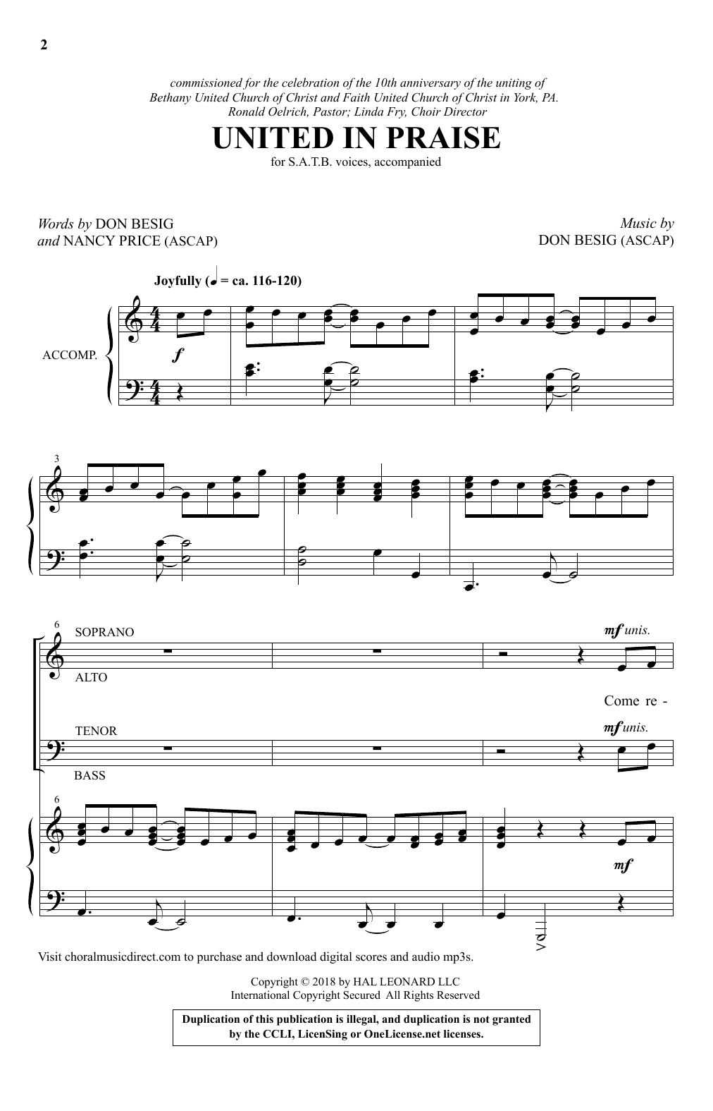 Don Besig United In Praise Sheet Music
