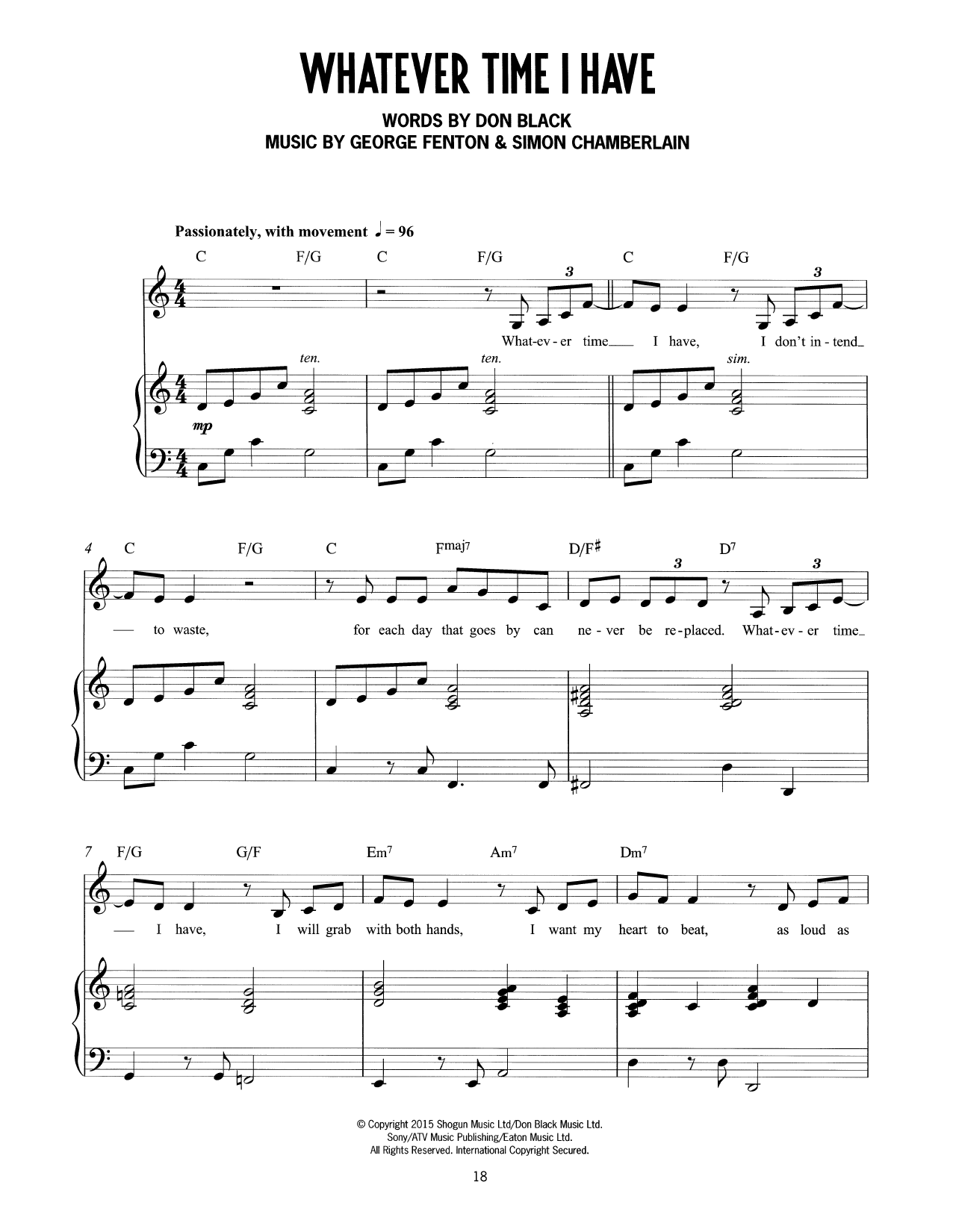 Don Black, George Fenton & Simon Chamberlain Whatever Time I Have (from Mrs Henderson Presents) Sheet Music