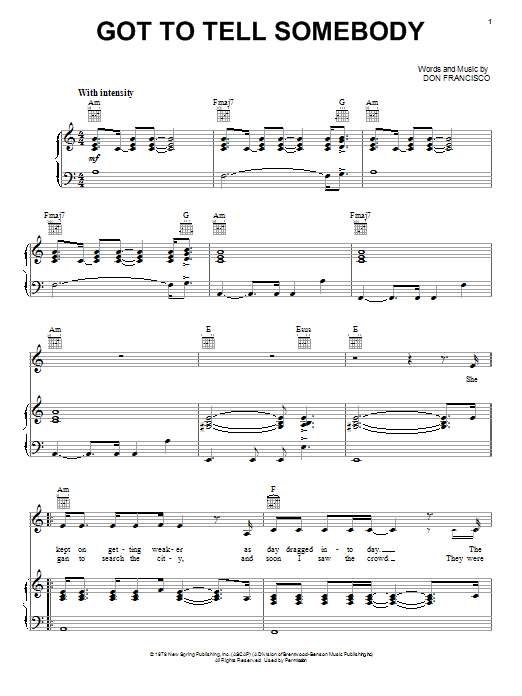 Don Francisco Got To Tell Somebody Sheet Music