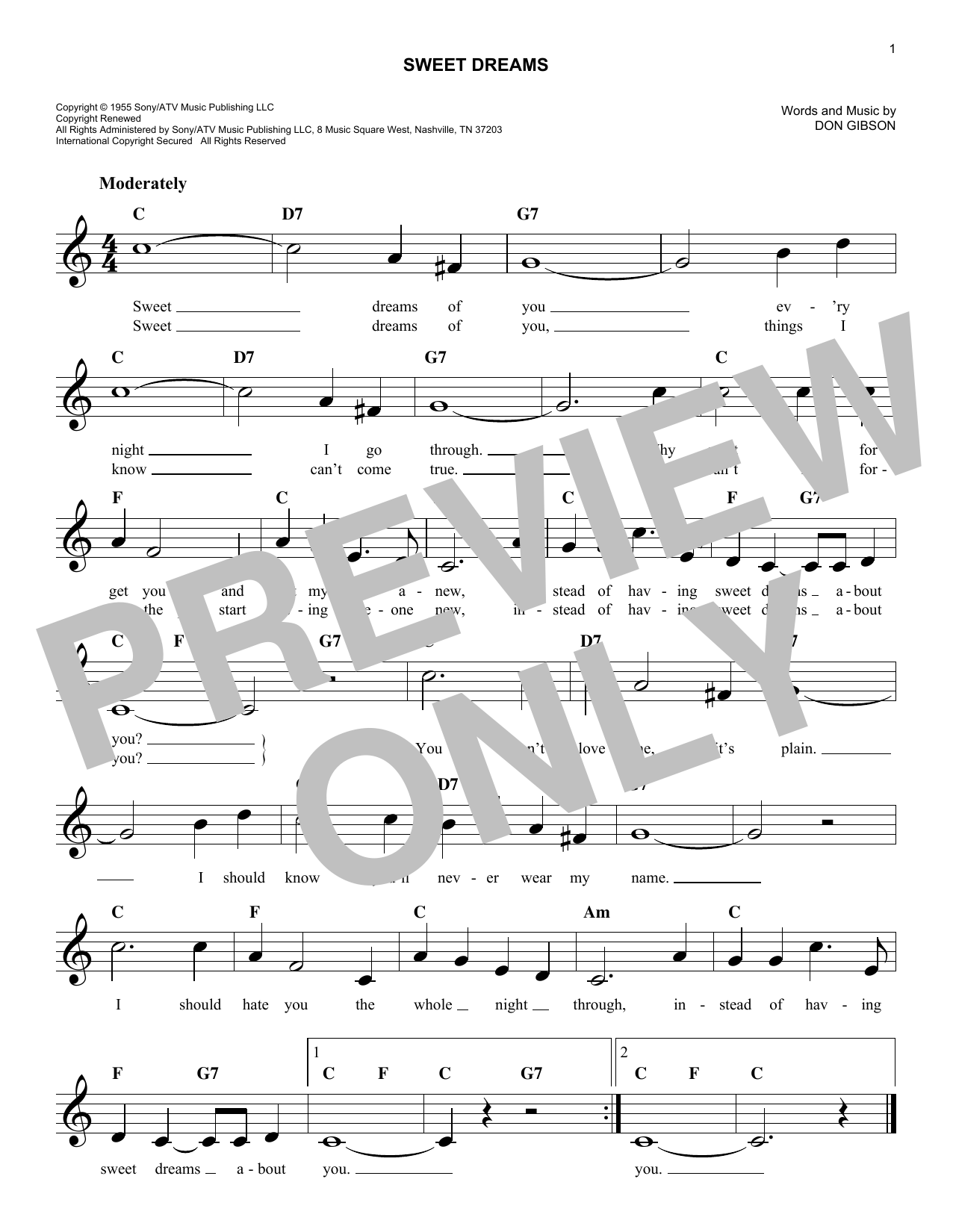 Don Gibson Sweet Dreams Sheet Music