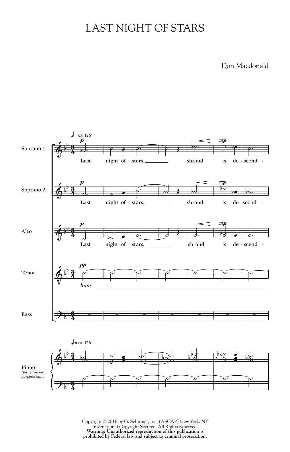 Don MacDonald Last Night Of Stars Sheet Music