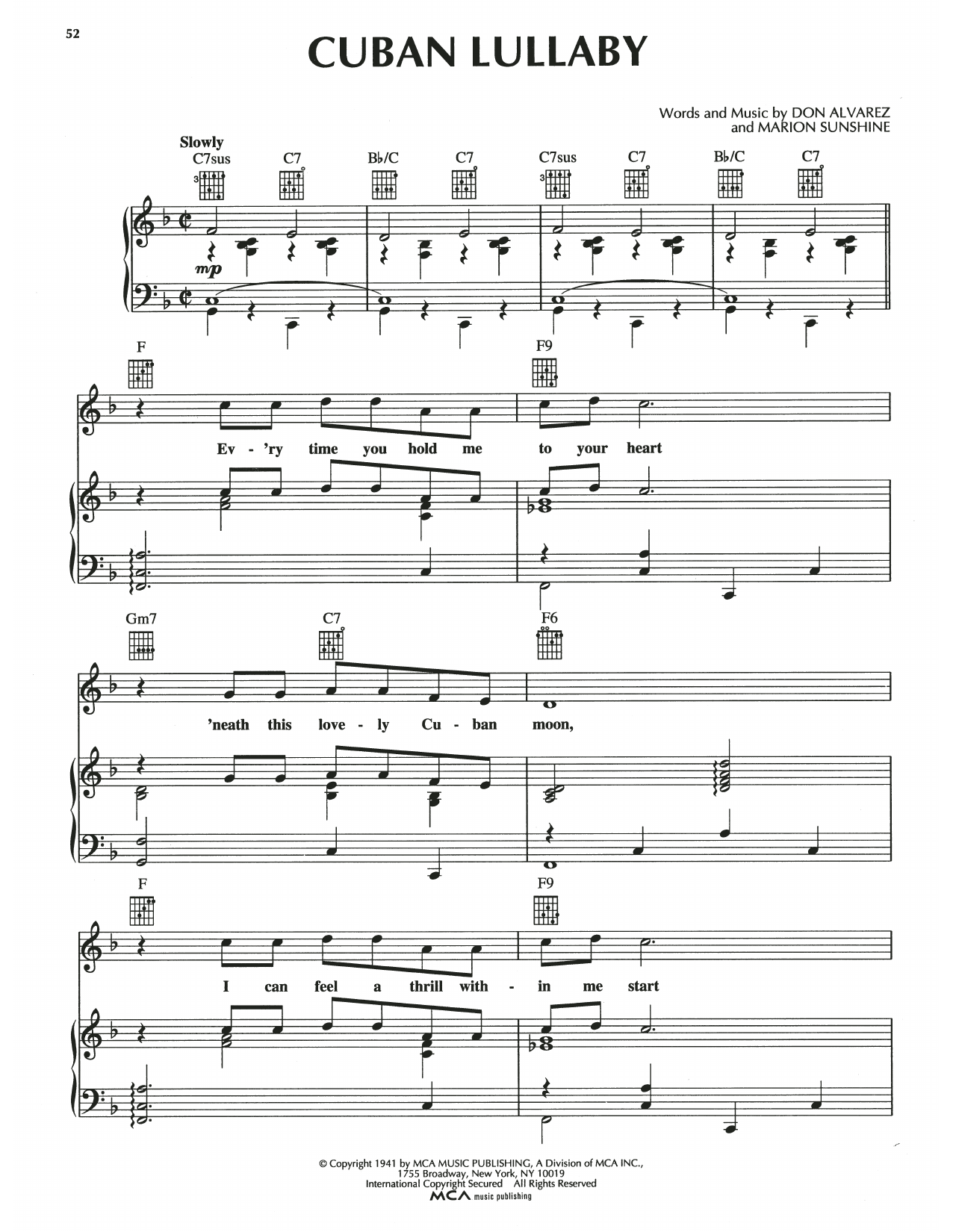 Don Mario Alvarez Cuban Lullaby Sheet Music