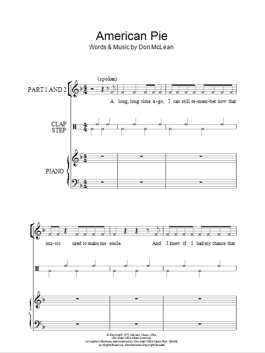 Don McLean American Pie (arr. Rick Hein) Sheet Music