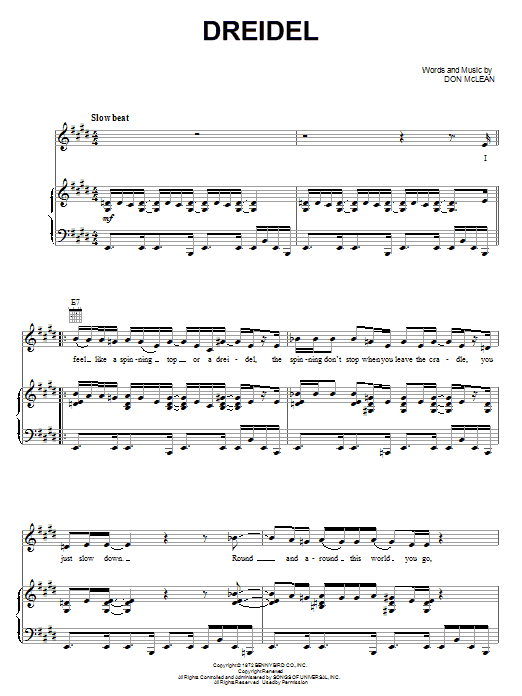Don McLean Dreidel Sheet Music