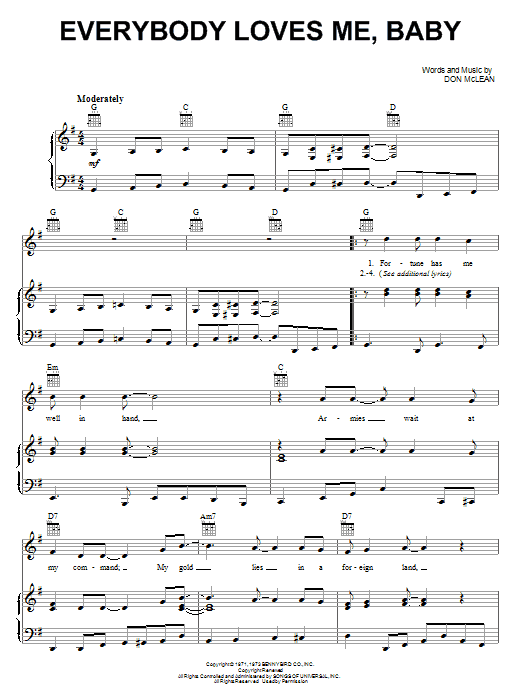 Don McLean Everybody Loves Me, Baby Sheet Music