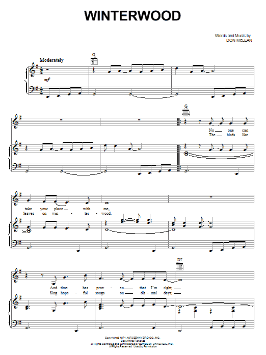 Don McLean Winterwood Sheet Music