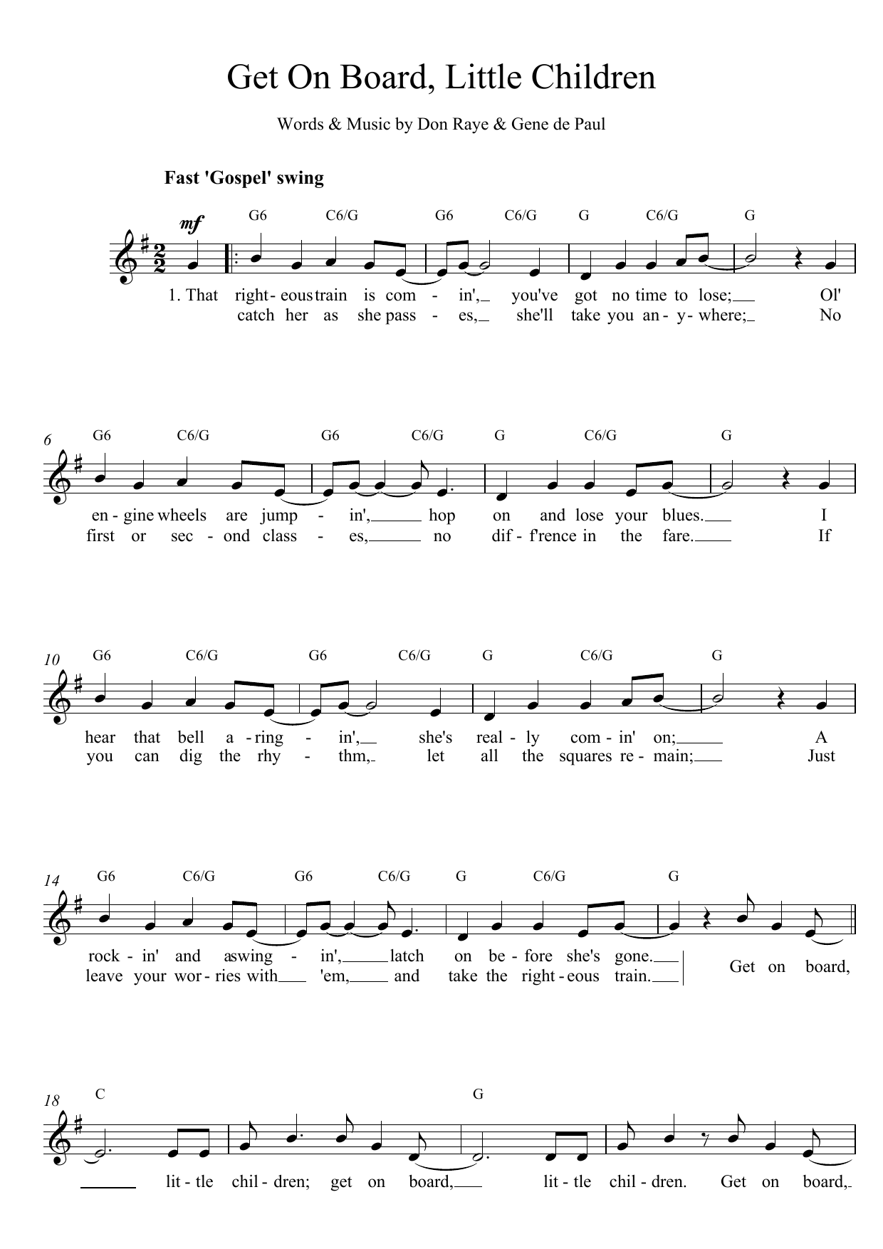 Don Raye Get On Board, Little Children Sheet Music