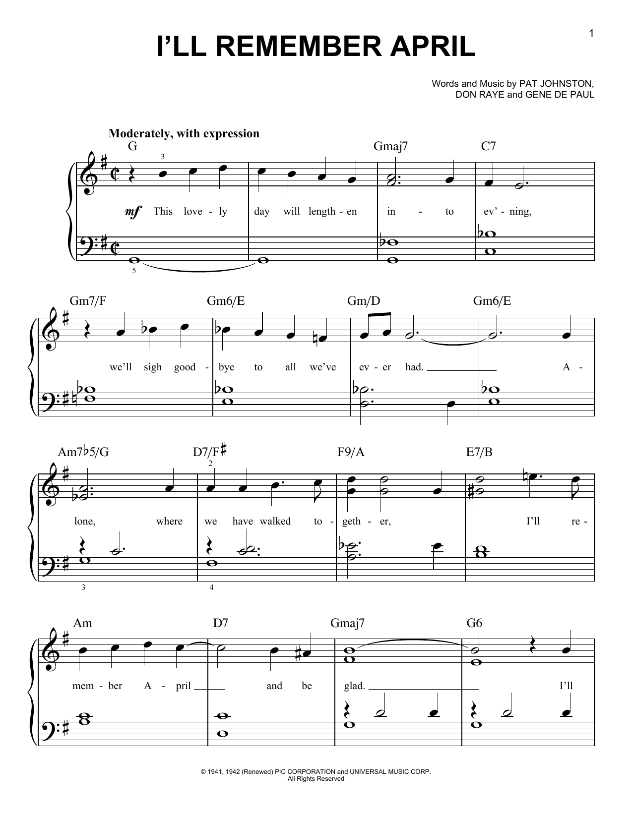 Don Raye I'll Remember April Sheet Music