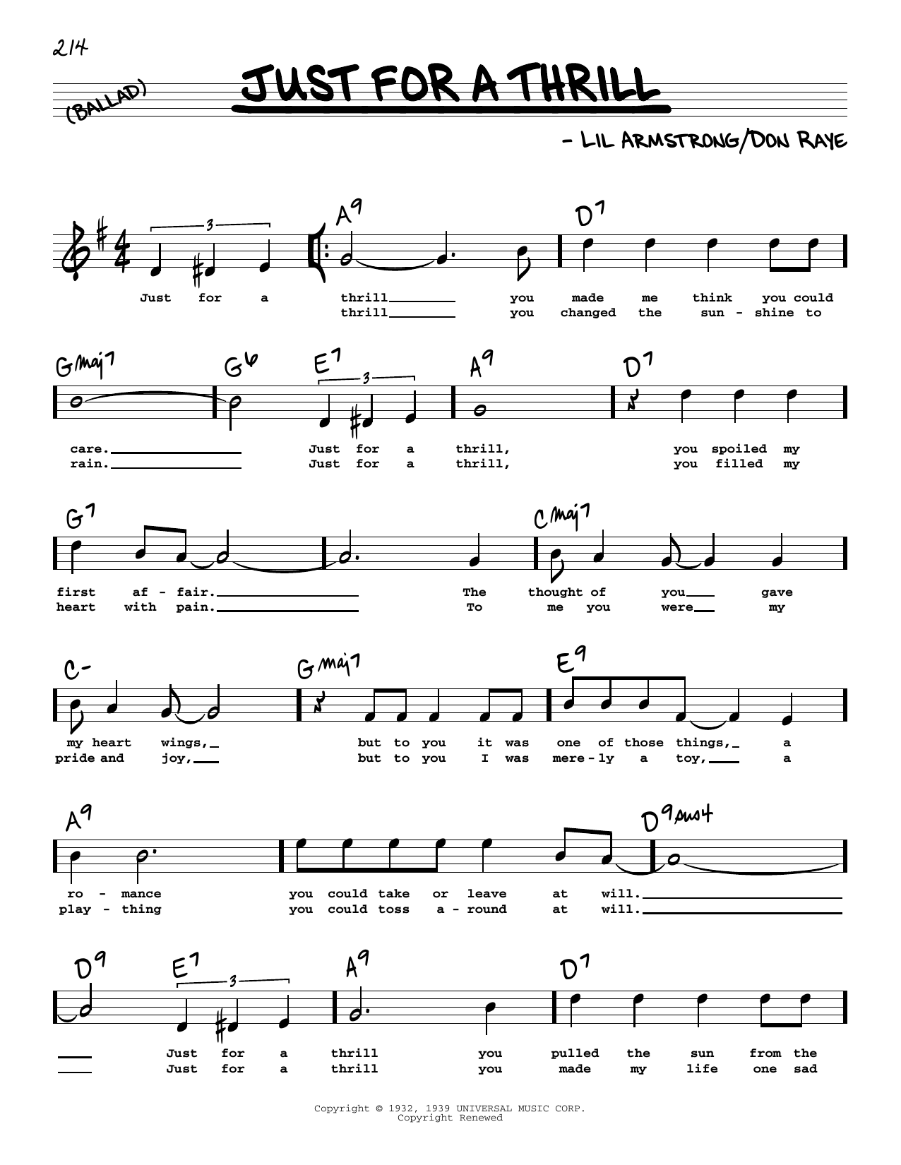Don Raye Just For A Thrill (High Voice) Sheet Music