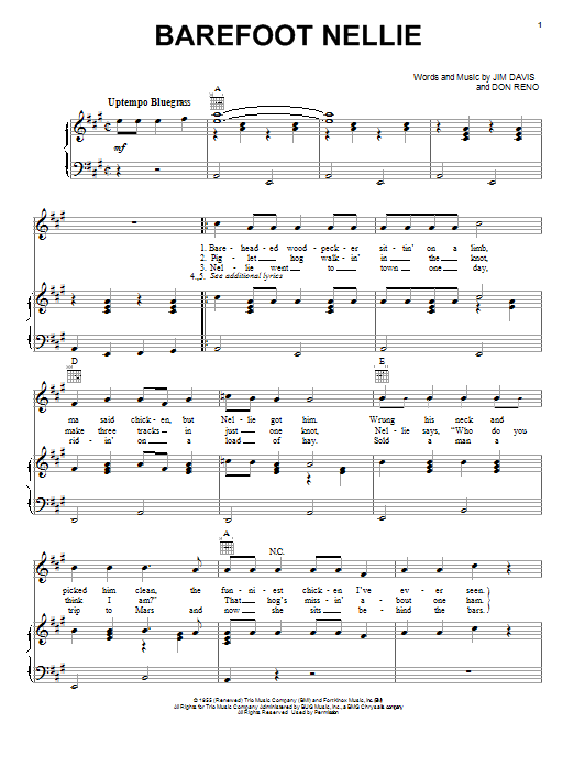 Don Reno Barefoot Nellie Sheet Music