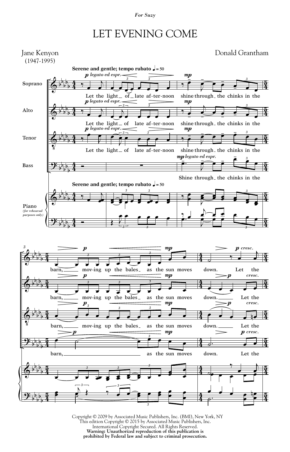 Donald Grantham Let Evening Come Sheet Music