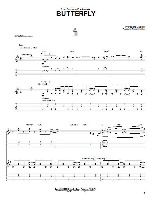 Donavon Frankenreiter Butterfly Sheet Music