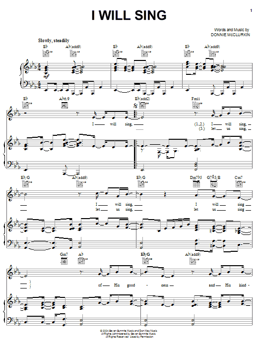 Donnie McClurkin I Will Sing Sheet Music