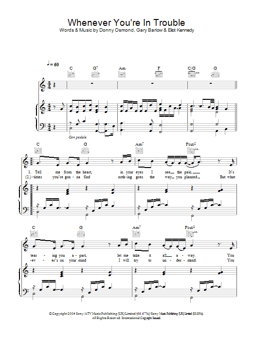 Donny Osmond Whenever You're In Trouble Sheet Music