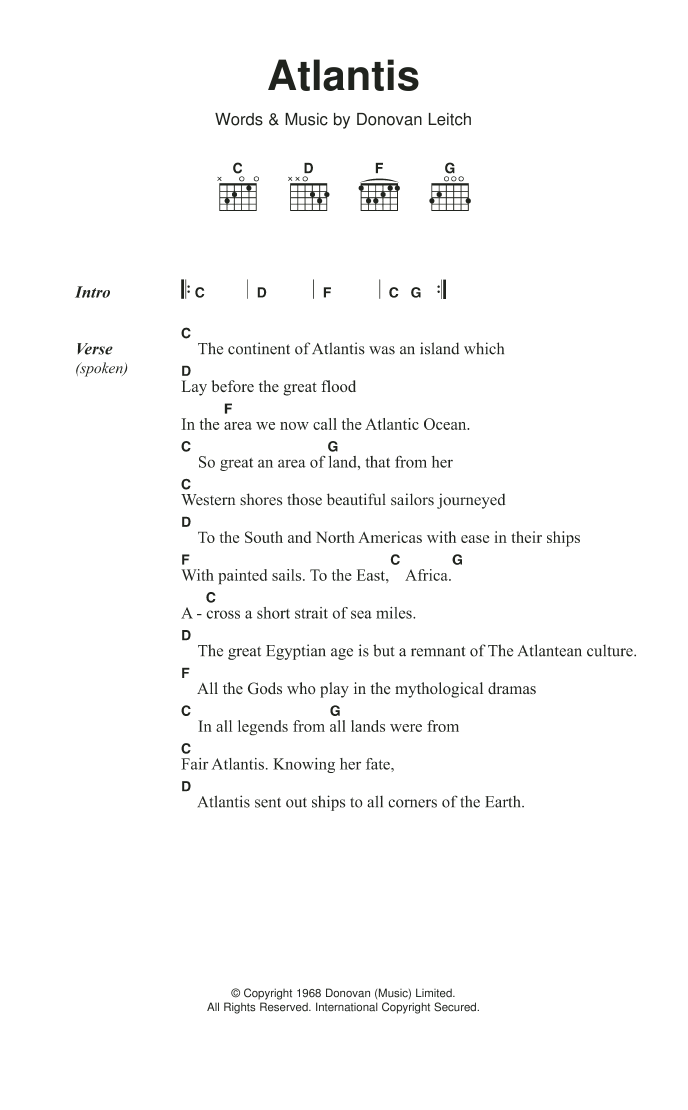 Donovan Atlantis Sheet Music