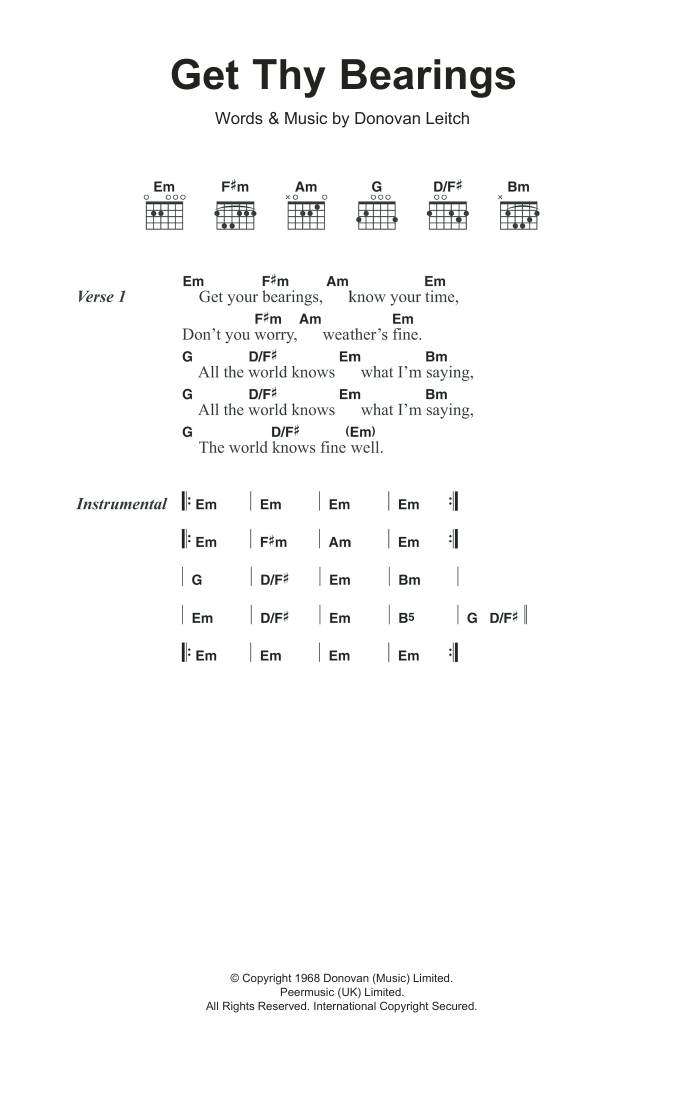 Donovan Get Thy Bearings Sheet Music