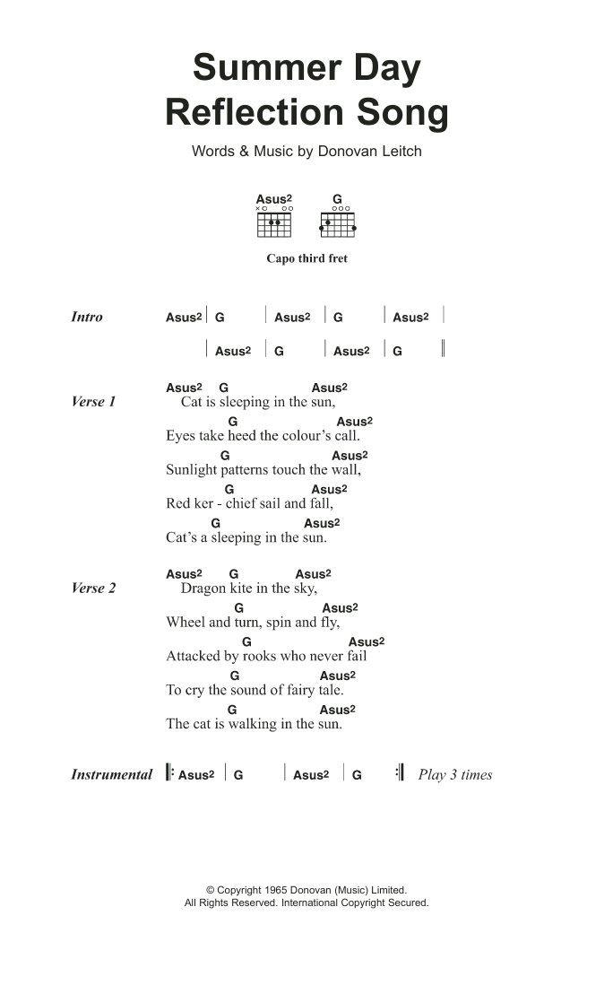 Donovan Summer Day Reflection Song Sheet Music