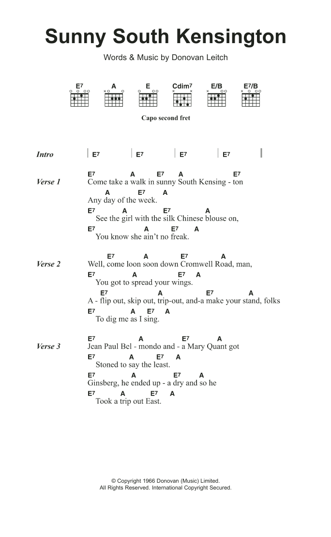 Donovan Sunny South Kensington Sheet Music