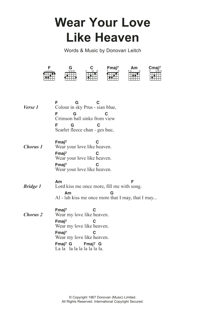 Donovan Wear Your Love Like Heaven Sheet Music