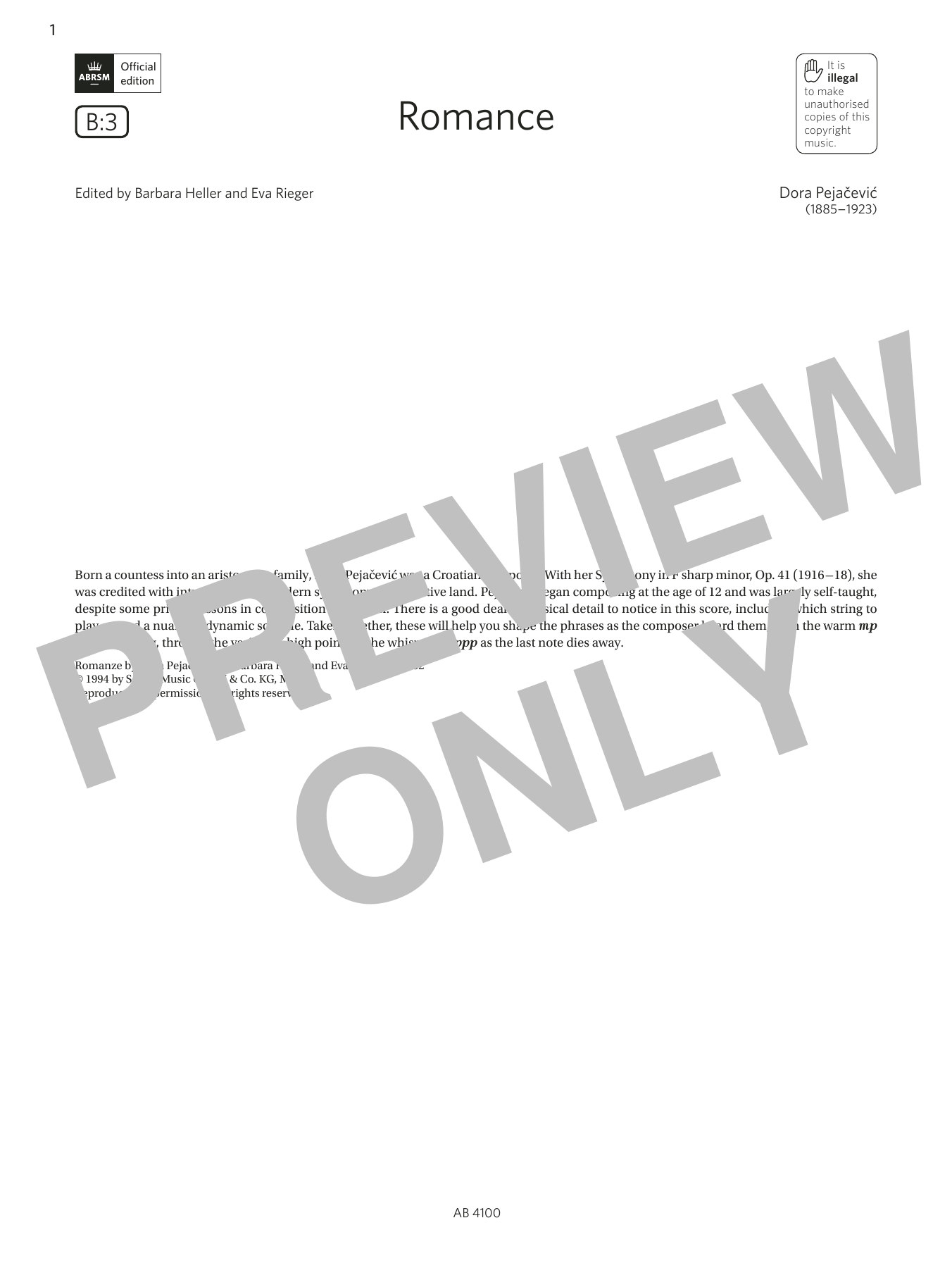 Dora Pejačević Romance (Grade 6, B3, from the ABRSM Violin Syllabus from 2024) Sheet Music