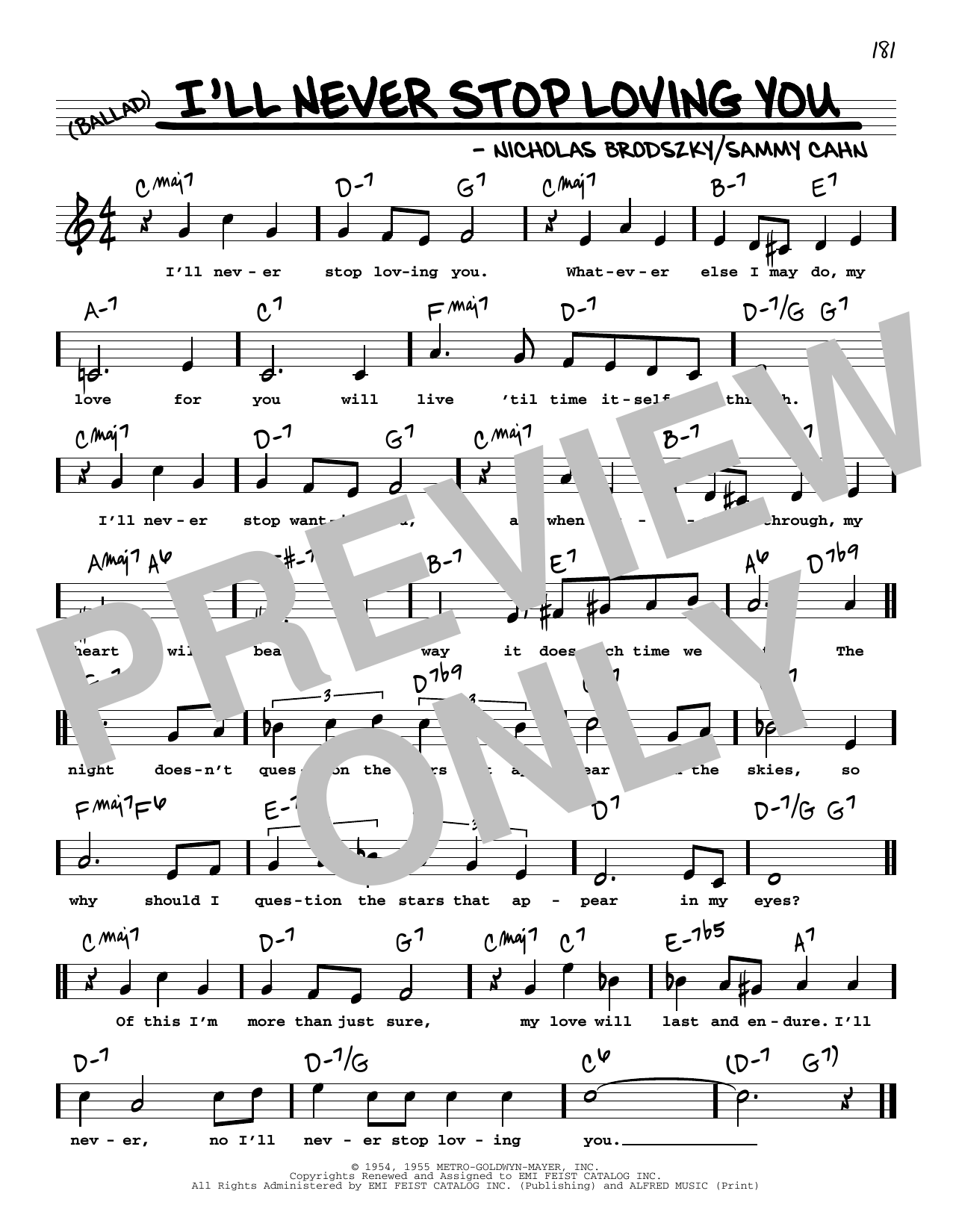 Doris Day I'll Never Stop Loving You (High Voice) Sheet Music