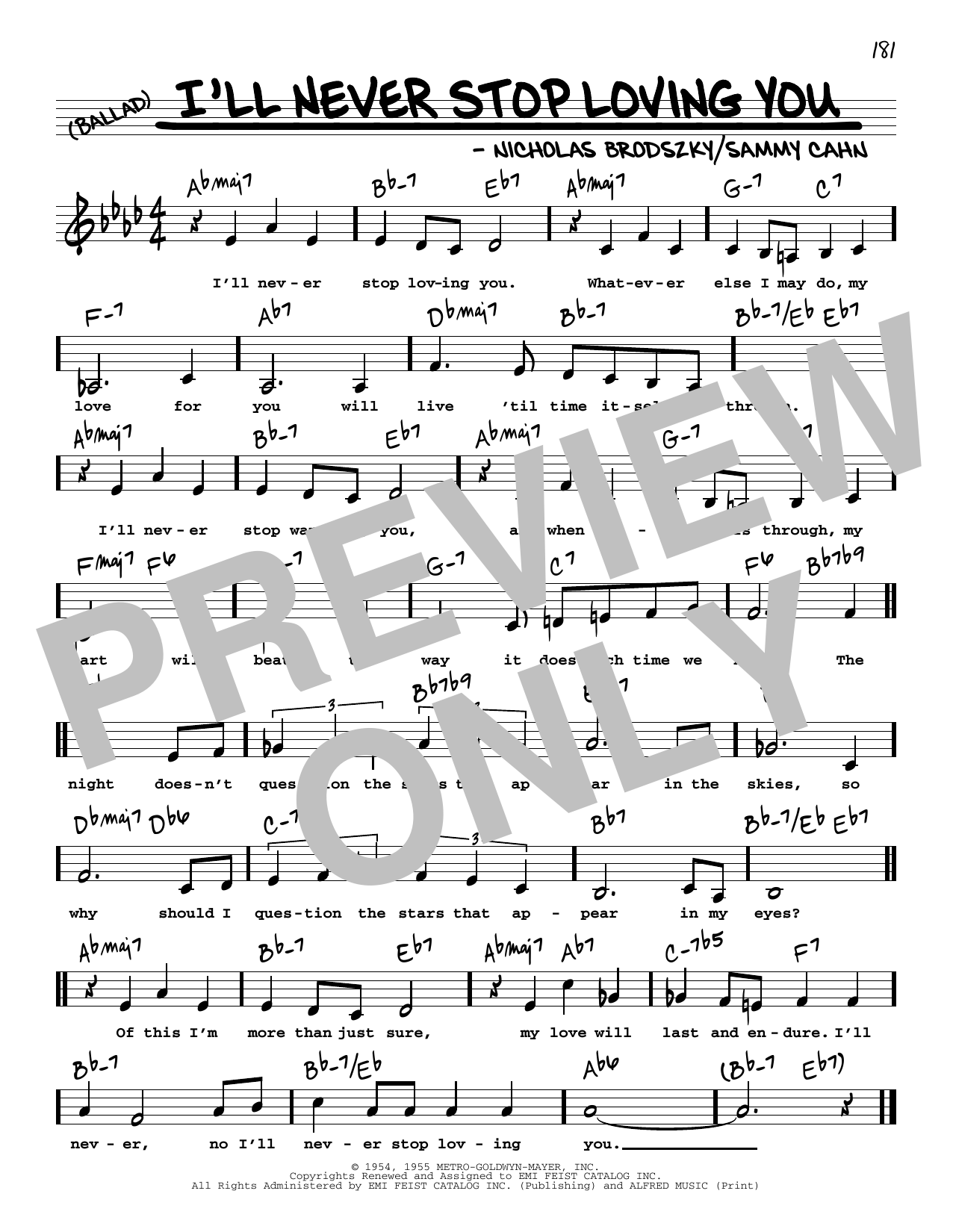 Doris Day I'll Never Stop Loving You (Low Voice) Sheet Music
