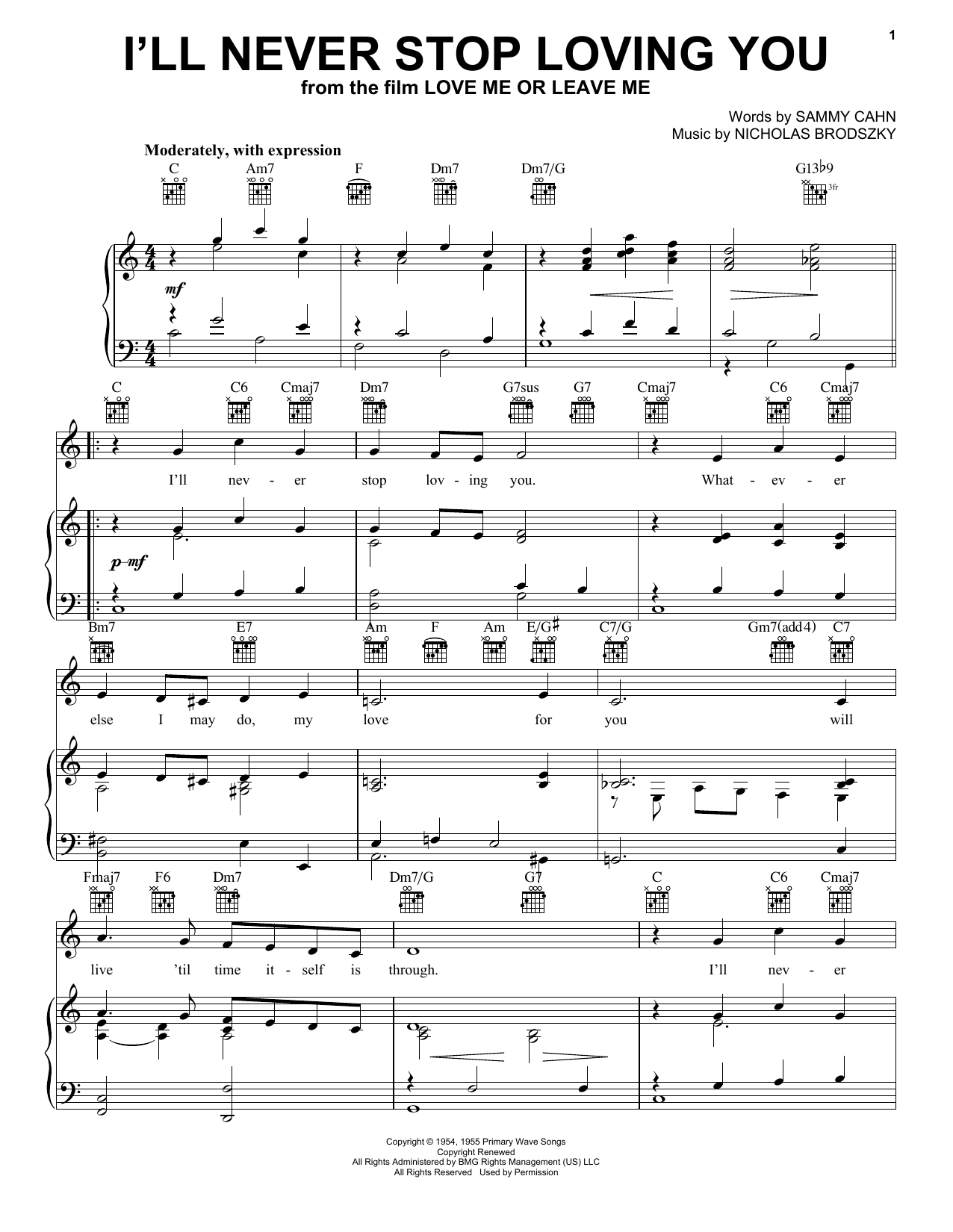 Doris Day I'll Never Stop Loving You Sheet Music