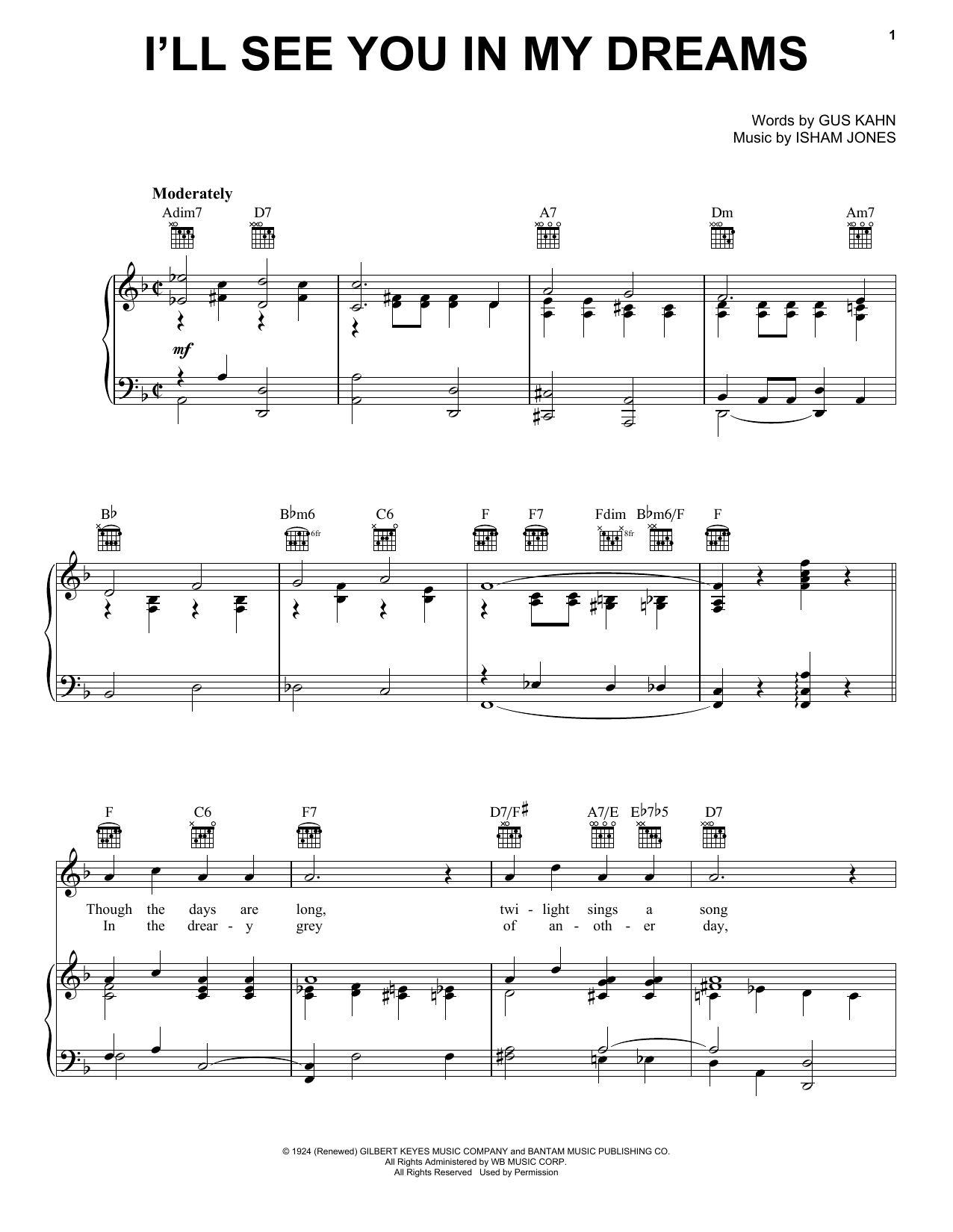 Doris Day I'll See You In My Dreams Sheet Music