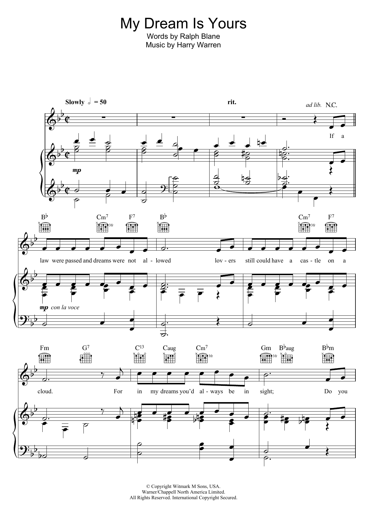 Doris Day My Dream Is Yours Sheet Music