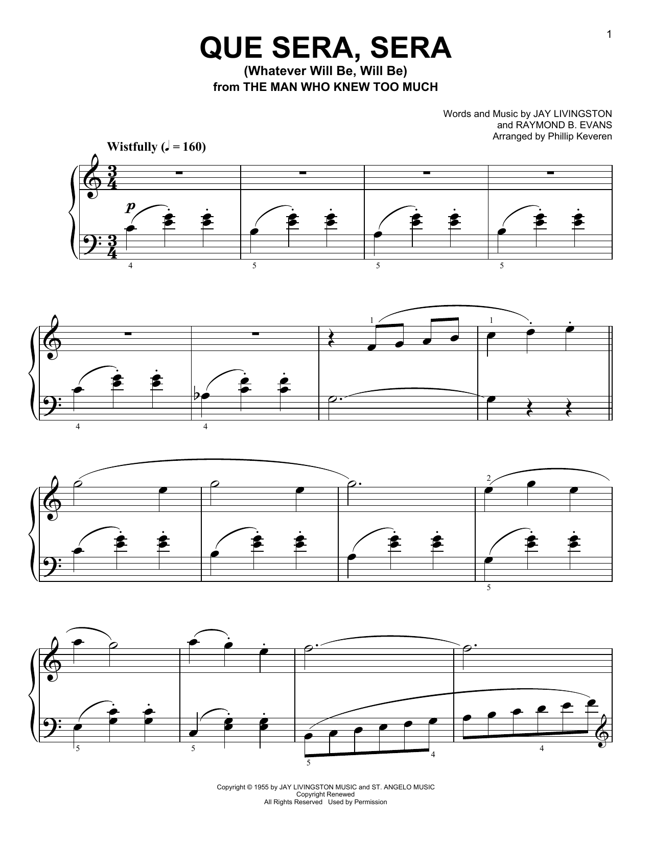 Doris Day Que Sera, Sera (Whatever Will Be, Will Be) [Classical version] (arr. Phillip Kev Sheet Music