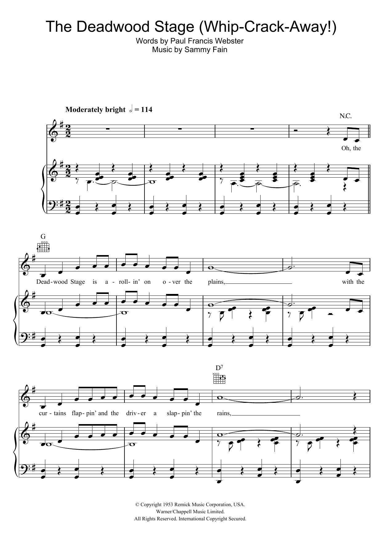 Doris Day The Deadwood Stage (Whip-Crack-Away) Sheet Music