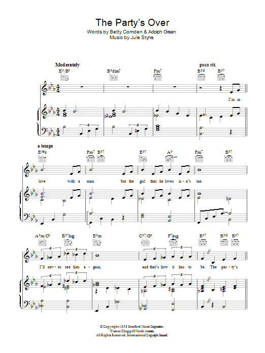 Doris Day The Party's Over Sheet Music