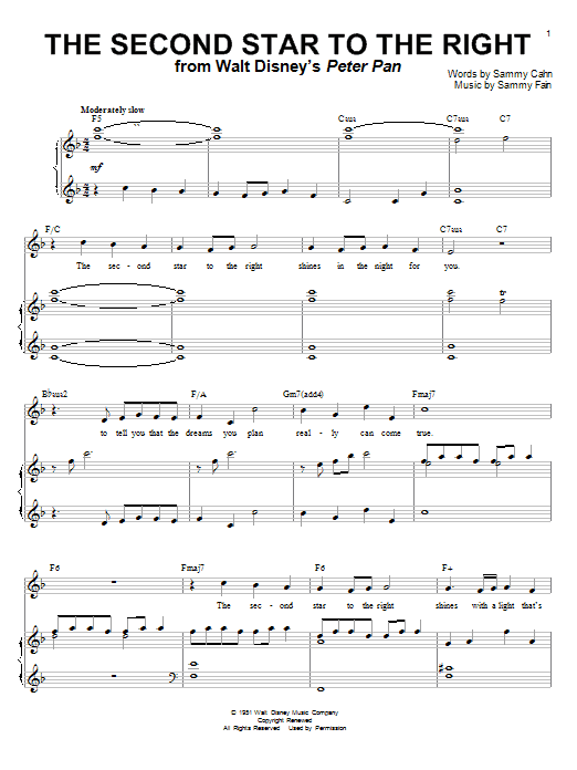 Doris Day The Second Star To The Right (from Peter Pan) Sheet Music