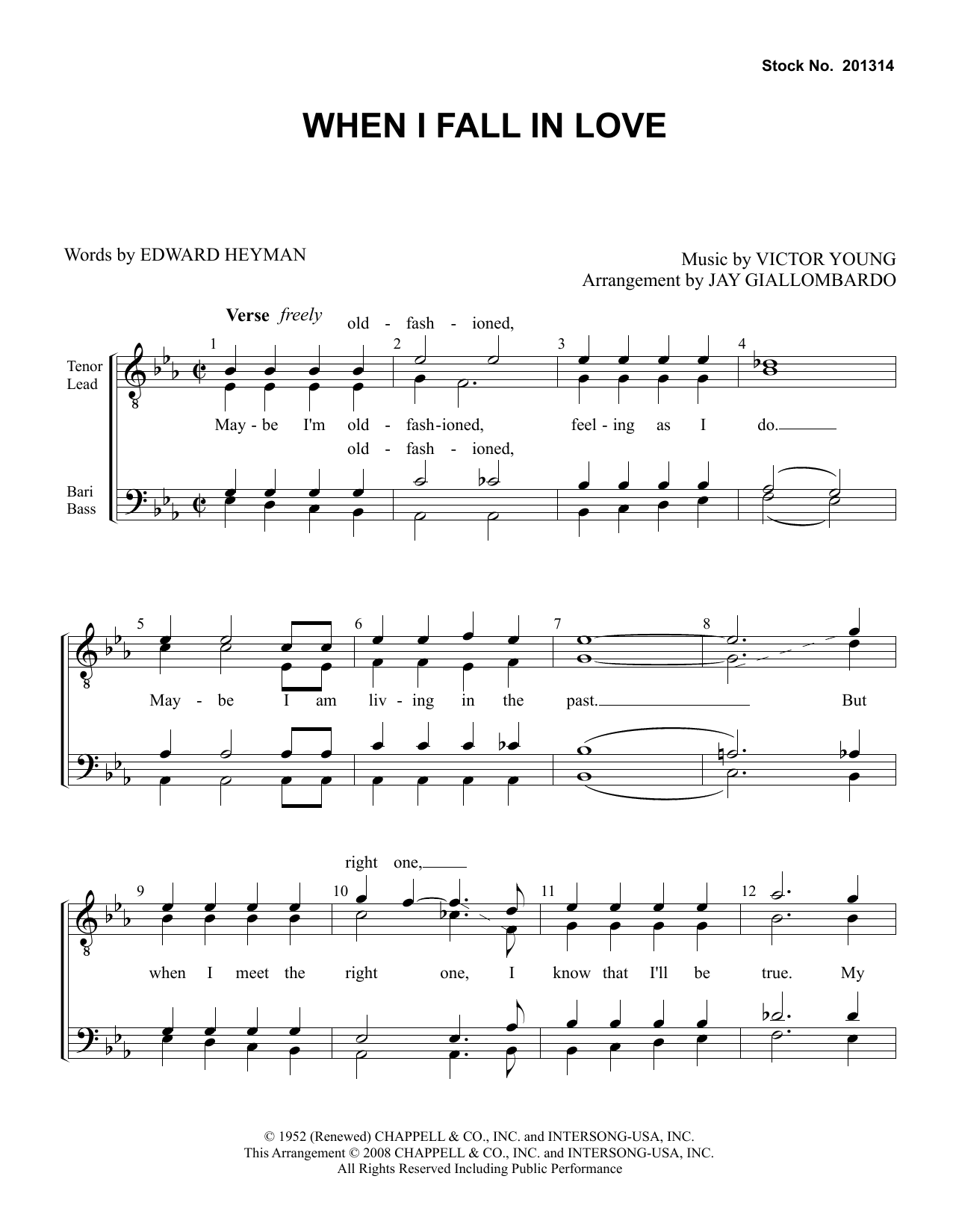 Doris Day When I Fall In Love (arr. Jay Giallombardo) Sheet Music