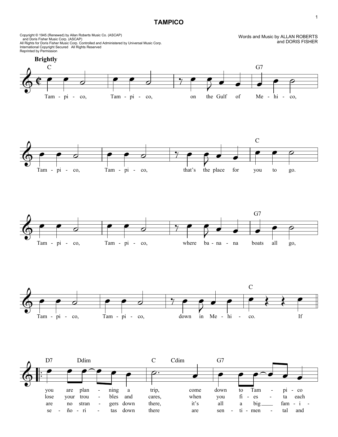 Doris Fisher Tampico Sheet Music