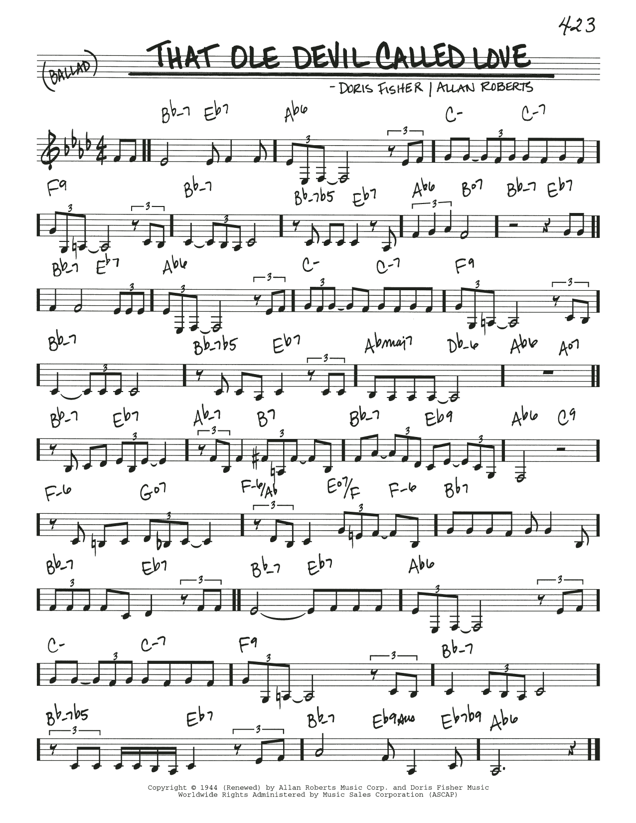 Doris Fisher That Ole Devil Called Love Sheet Music