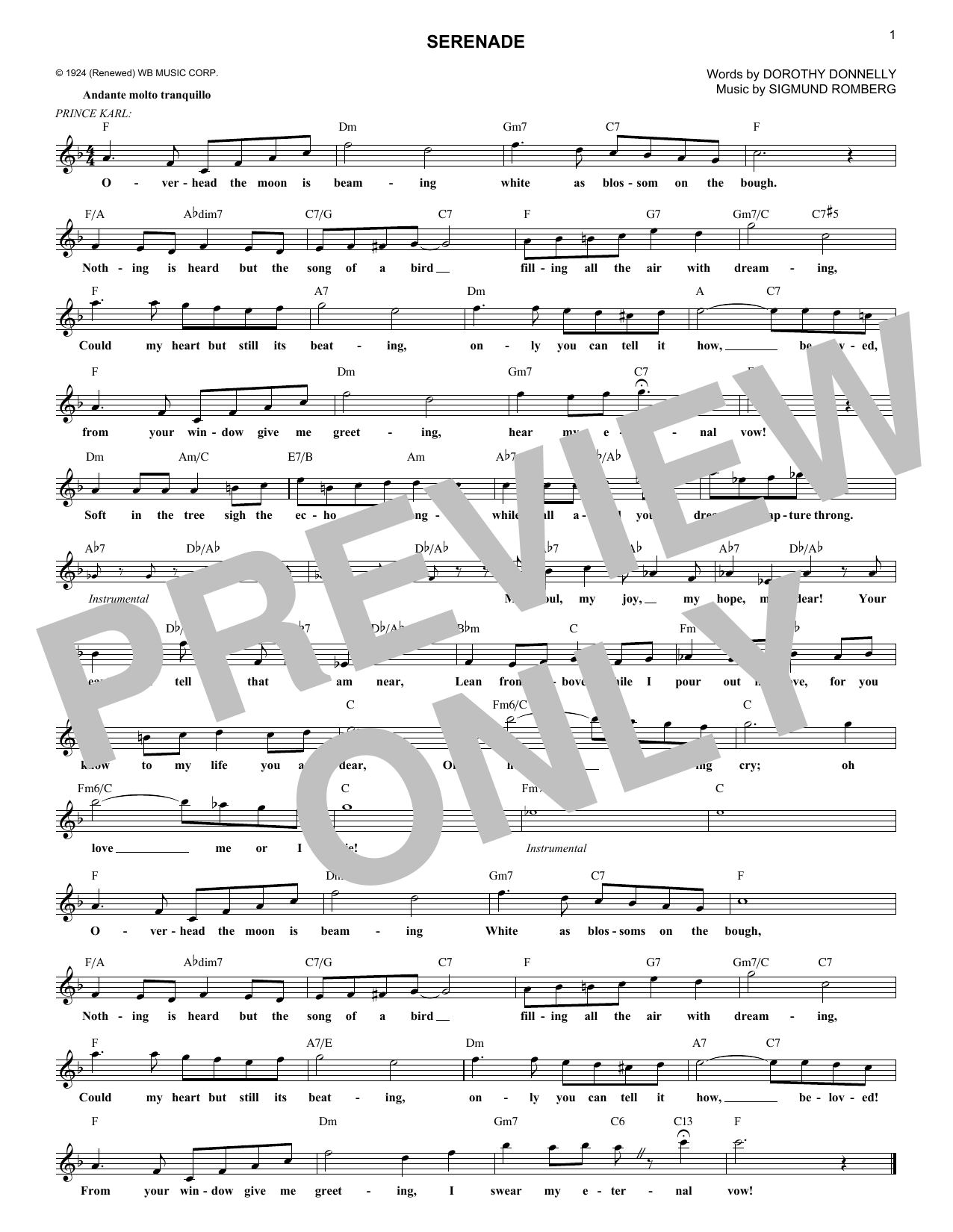 Dorothy Donnelly Serenade (from The Student Prince) Sheet Music