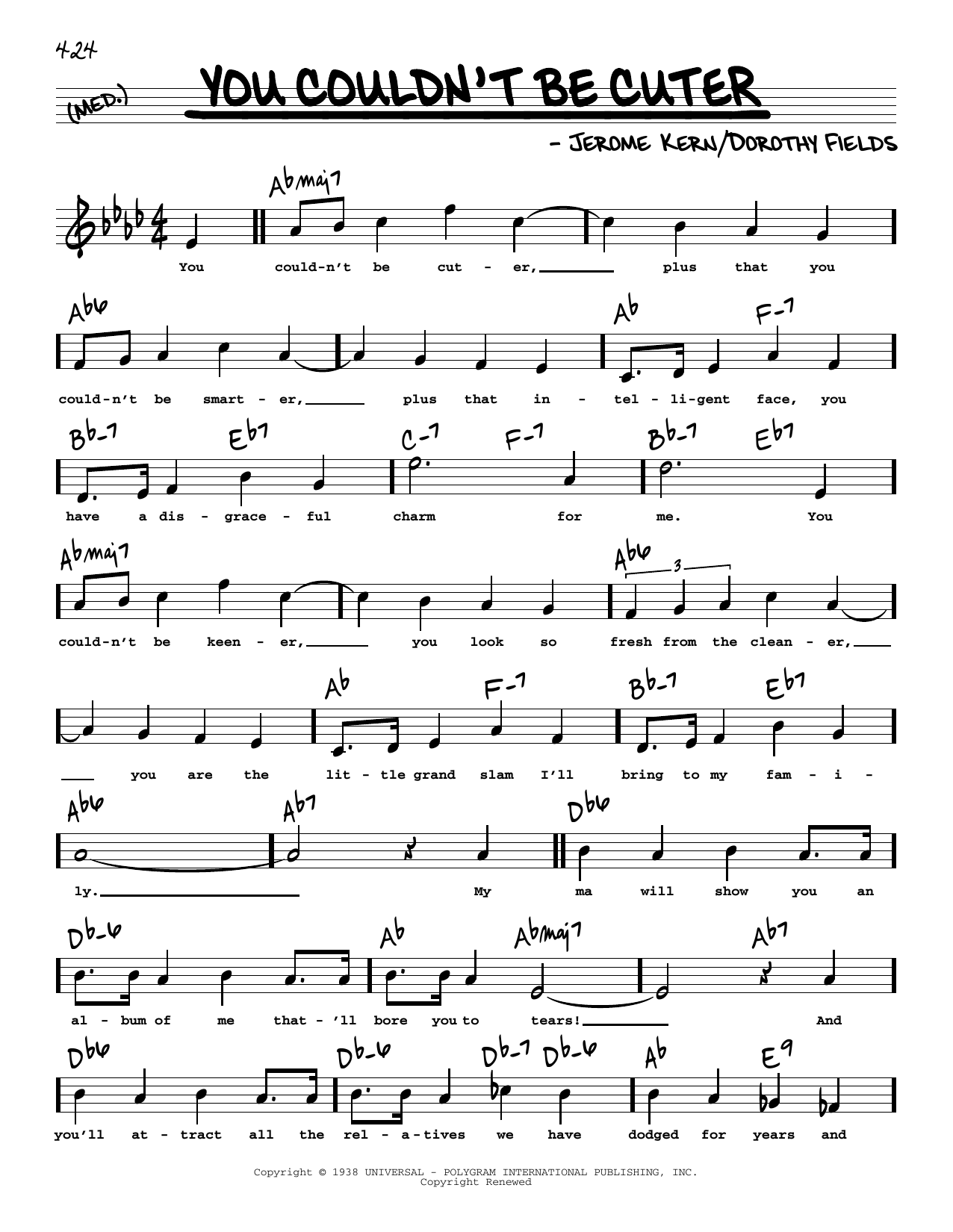 Dorothy Fields and Jerome Kern You Couldn't Be Cuter (High Voice) (from Joy Of Living) Sheet Music