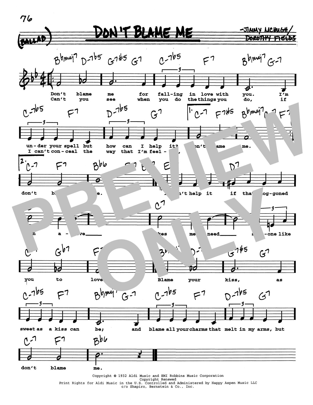Dorothy Fields Don't Blame Me (Low Voice) Sheet Music
