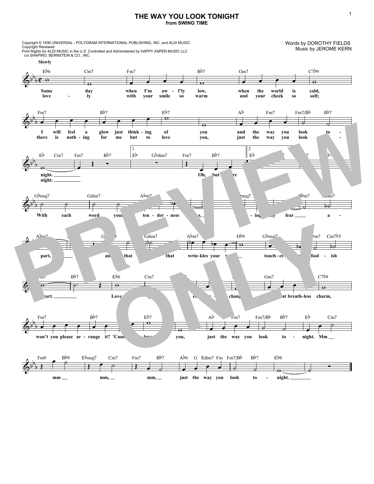 Dorothy Fields The Way You Look Tonight Sheet Music